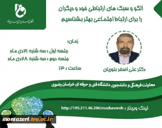 وبینار الگو و سبک های ارتباطی خود و دیگران را برای ارتباط اجتماعی بهتر بشناسیم
 دکترعلی اصغر بلوریان