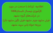 کارآموزی نیمسال تابستان1404 در شرکت های مشهد