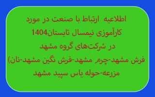 کارآموزی نیمسال تابستان1404 در شرکت های مشهد