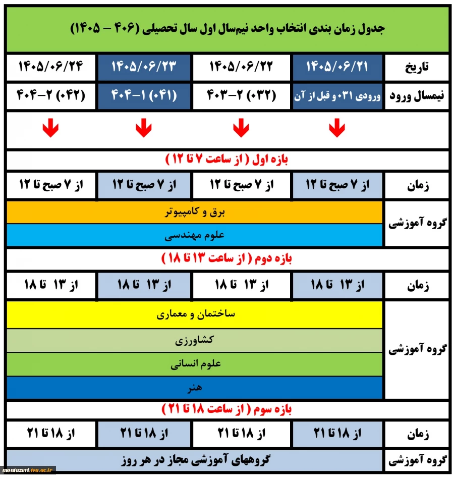 جدول زمانبندی انتخاب واحد 051 2