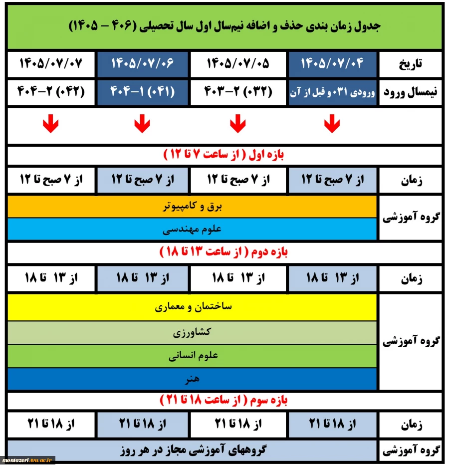 جدول زمانبندی حذف و اضافه 051 2